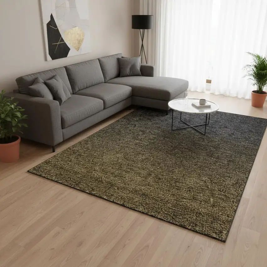 Chocolate And Gray Ombre Washable Area Rug With UV Protection Photo 2