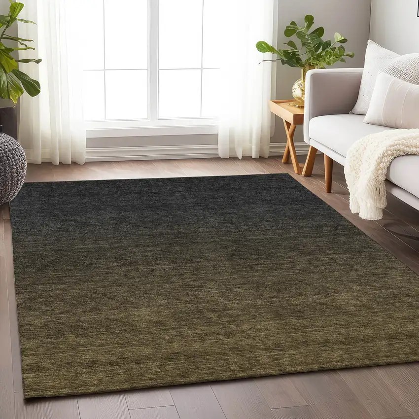 Chocolate And Gray Ombre Washable Area Rug With UV Protection Photo 6