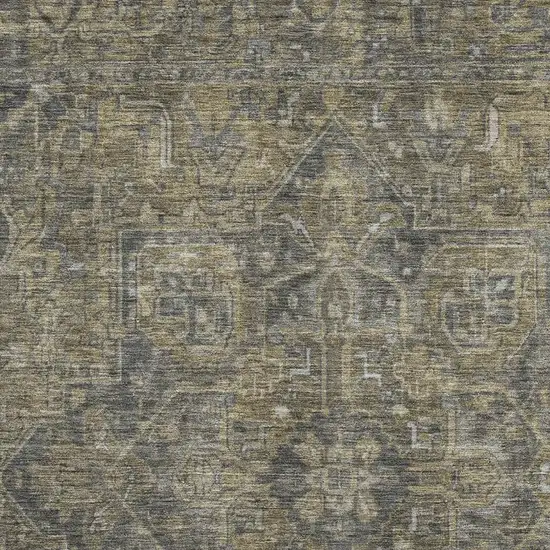 Chocolate And Gray Oriental Washable Area Rug With UV Protection Photo 3