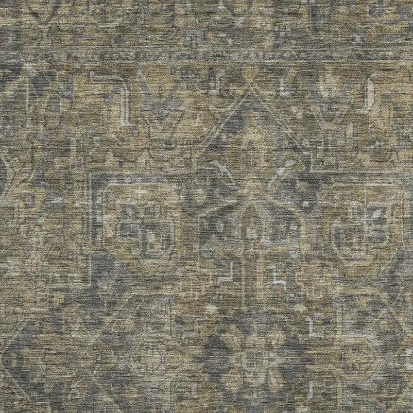 Chocolate And Gray Oriental Washable Area Rug With UV Protection Photo 3