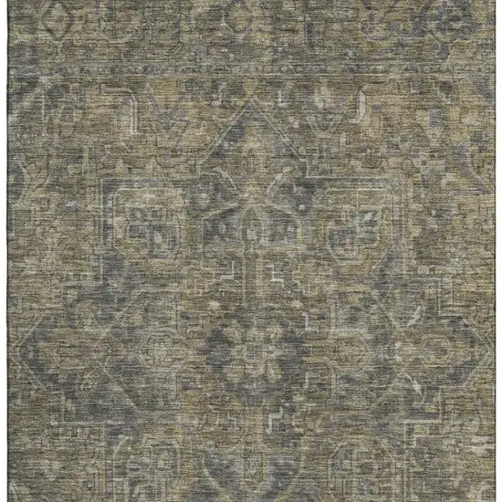 Chocolate And Gray Oriental Washable Area Rug With UV Protection Photo 4