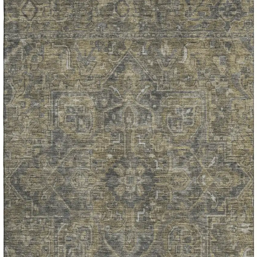 Chocolate And Gray Oriental Washable Area Rug With UV Protection Photo 4