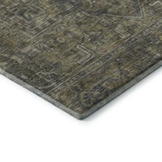 Chocolate And Gray Oriental Washable Area Rug With UV Protection Photo 8