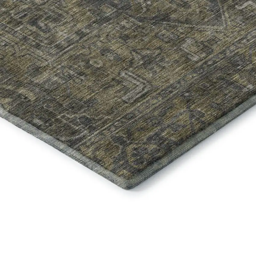 Chocolate And Gray Oriental Washable Area Rug With UV Protection Photo 8