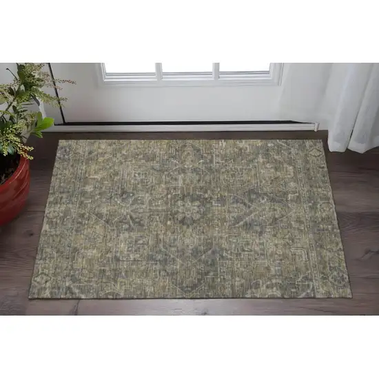 Chocolate And Gray Oriental Washable Area Rug With UV Protection Photo 2
