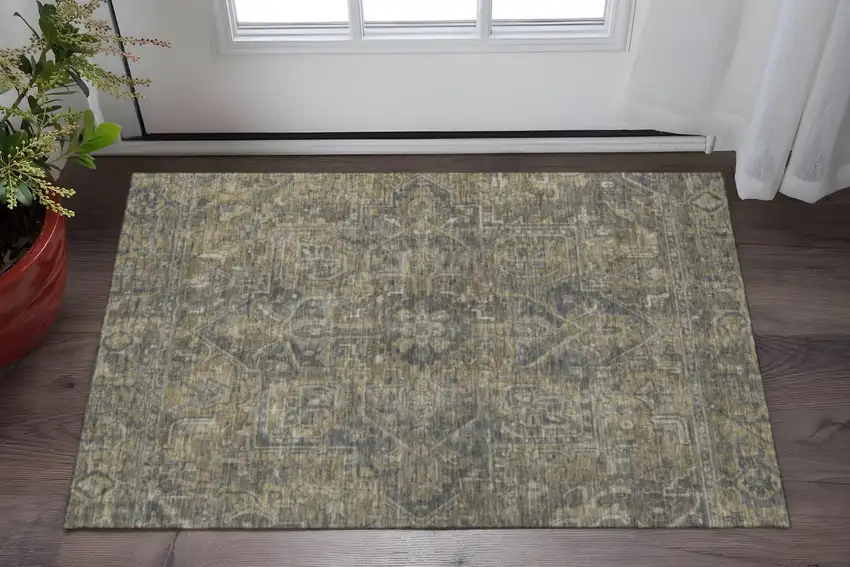Chocolate And Gray Oriental Washable Area Rug With UV Protection Photo 2