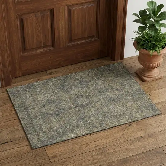 Chocolate And Gray Medallion Distressed Washable Area Rug With UV Protection Photo 1