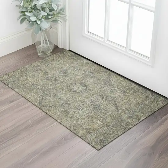 Chocolate And Gray Oriental Washable Area Rug With UV Protection Photo 1