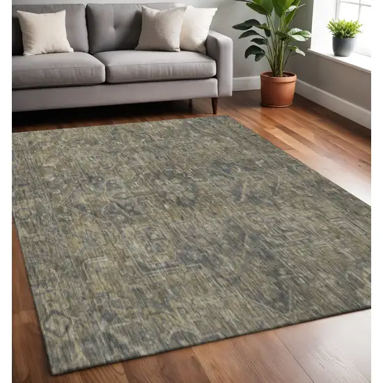 Chocolate And Gray Oriental Washable Area Rug With UV Protection Photo 2