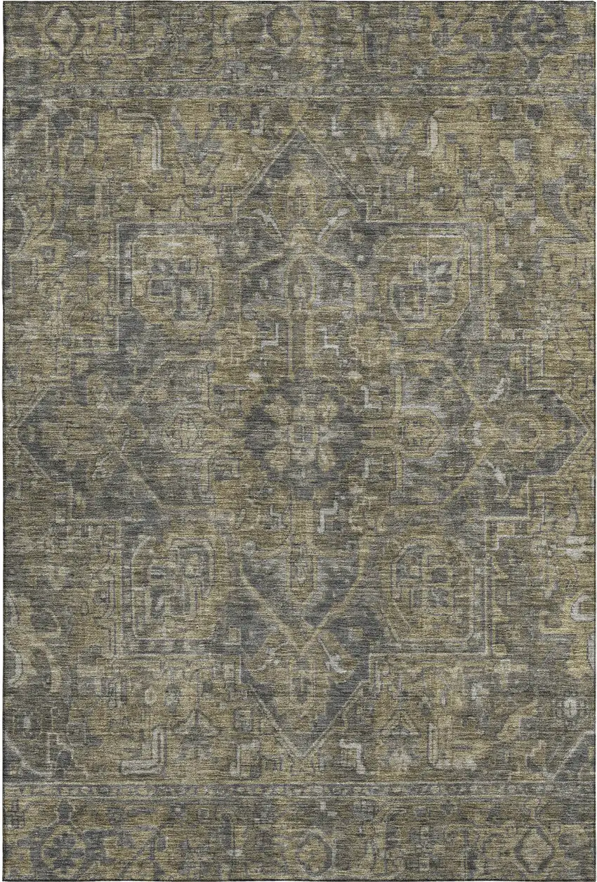 Chocolate And Gray Oriental Washable Area Rug With UV Protection Photo 1