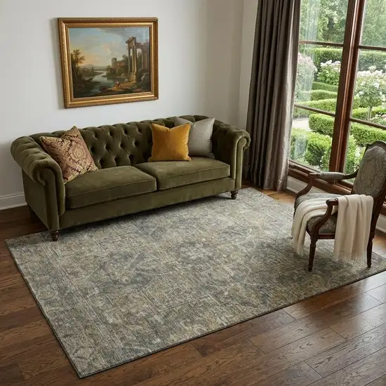 Chocolate And Gray Medallion Distressed Washable Area Rug With UV Protection Photo 1
