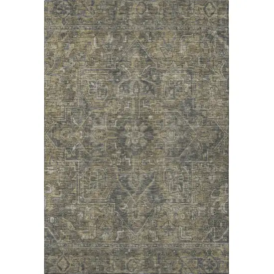 Chocolate And Gray Oriental Washable Area Rug With UV Protection Photo 4
