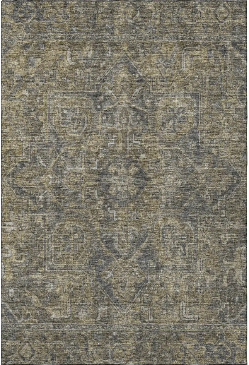Chocolate And Gray Oriental Washable Area Rug With UV Protection Photo 4