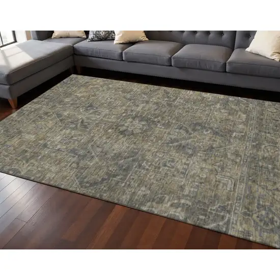 Chocolate And Gray Oriental Washable Area Rug With UV Protection Photo 2