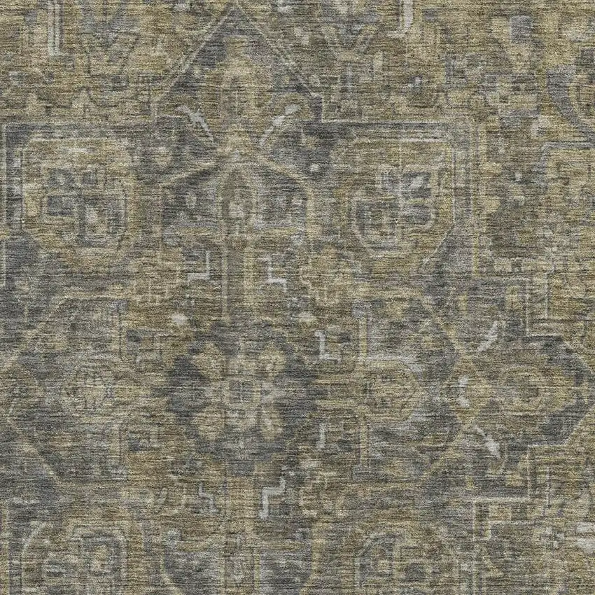 Chocolate And Gray Oriental Washable Area Rug With UV Protection Photo 3