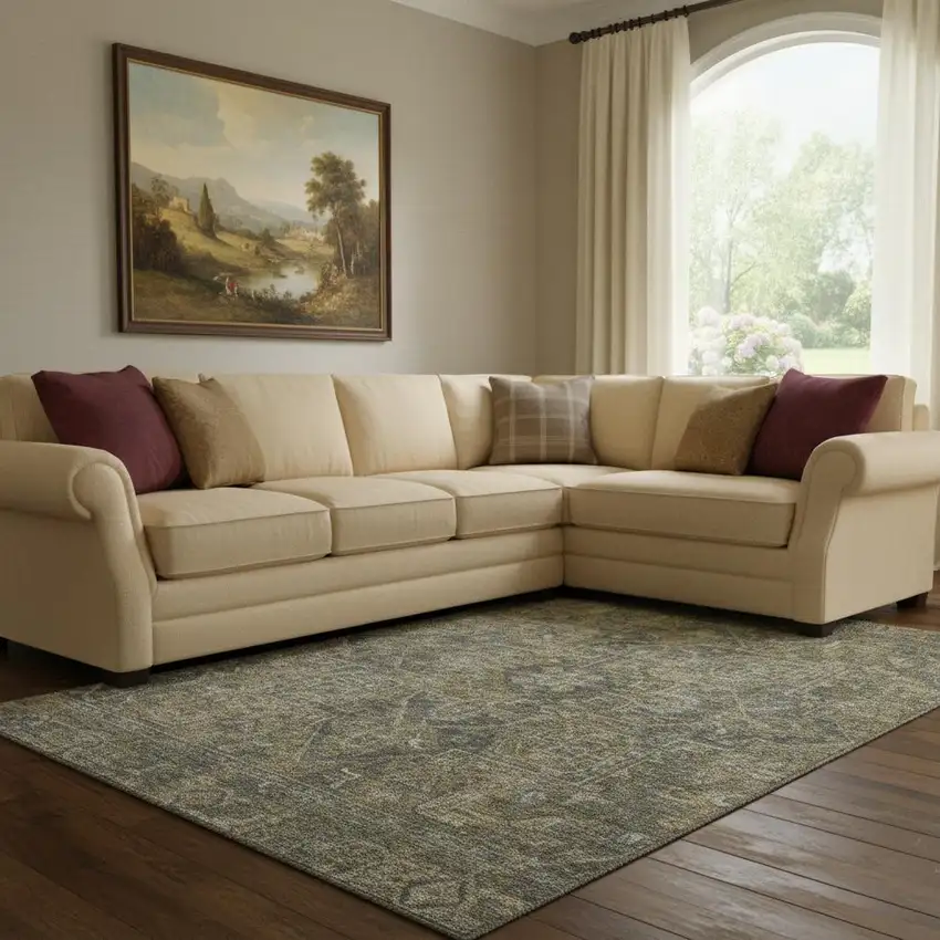 Chocolate And Gray Oriental Washable Area Rug With UV Protection Photo 1