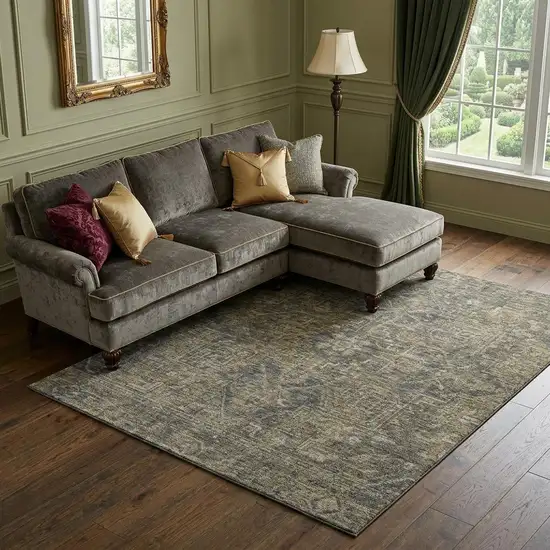Chocolate And Gray Medallion Distressed Washable Area Rug With UV Protection Photo 1