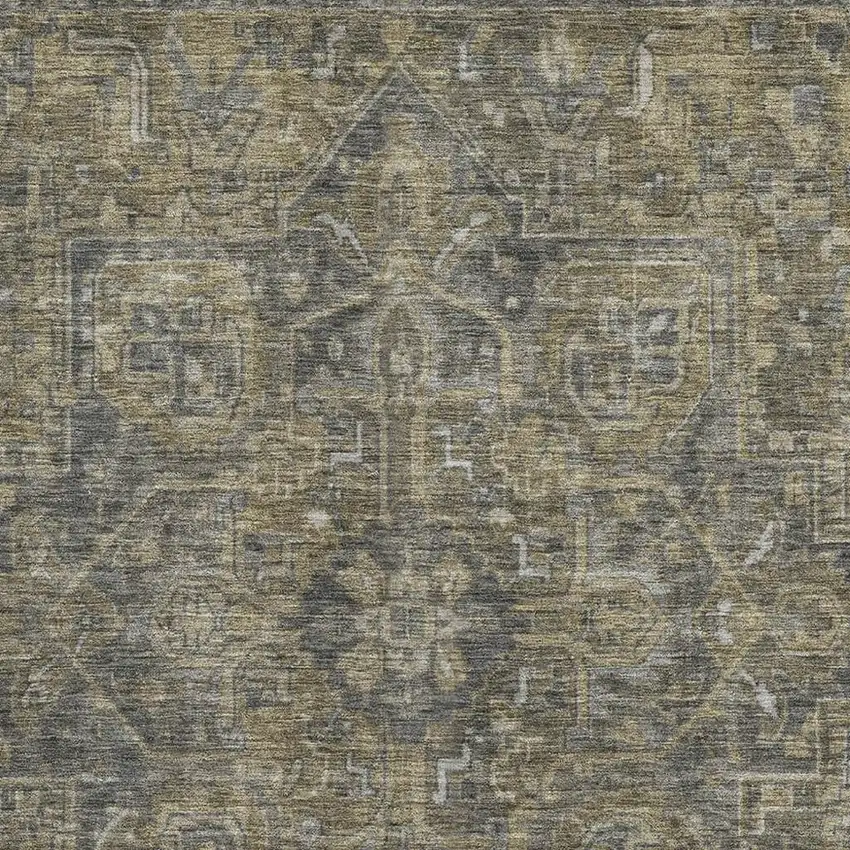 Chocolate And Gray Oriental Washable Area Rug With UV Protection Photo 3