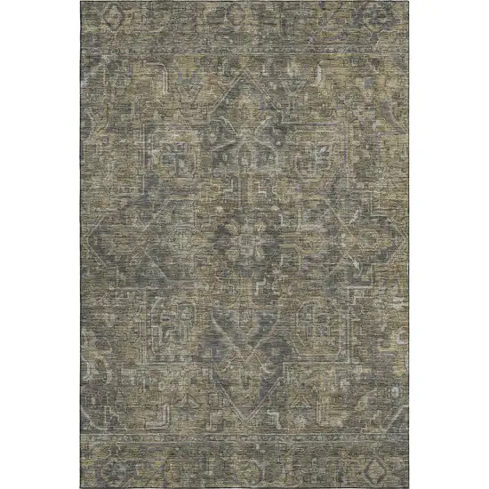 Chocolate And Gray Oriental Washable Area Rug With UV Protection Photo 1