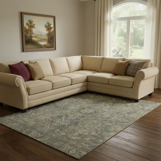 Chocolate And Gray Oriental Washable Area Rug With UV Protection Photo 1