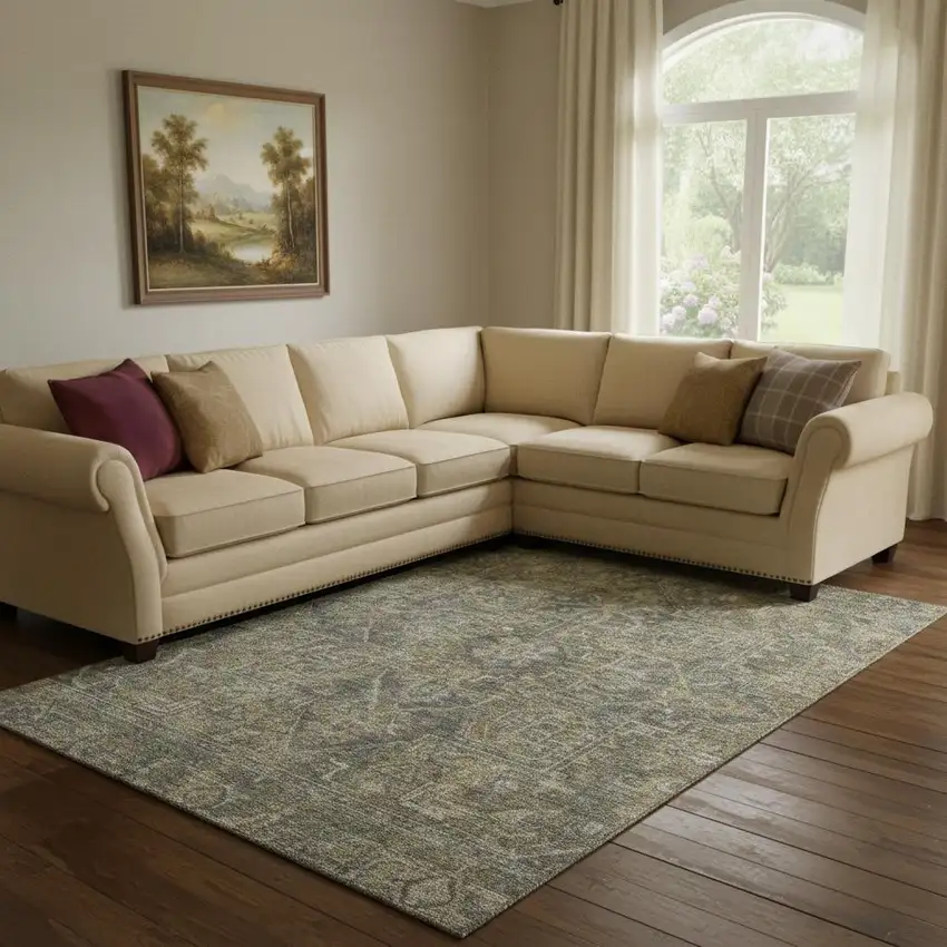 Chocolate And Gray Oriental Washable Area Rug With UV Protection Photo 1