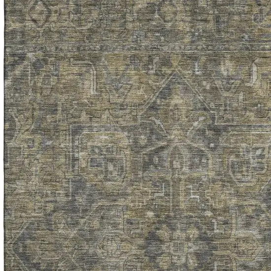 Chocolate And Gray Oriental Washable Area Rug With UV Protection Photo 3
