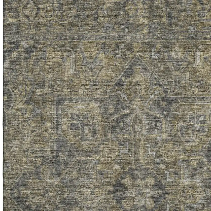 Chocolate And Gray Oriental Washable Area Rug With UV Protection Photo 3