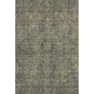 Photo of Chocolate And Gray Oriental Washable Area Rug With UV Protection