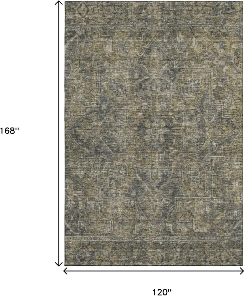 Chocolate And Gray Oriental Washable Area Rug With UV Protection Photo 3