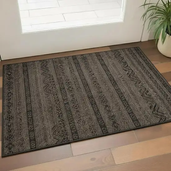 Chocolate And Gray Southwestern Washable Area Rug With UV Protection Photo 1