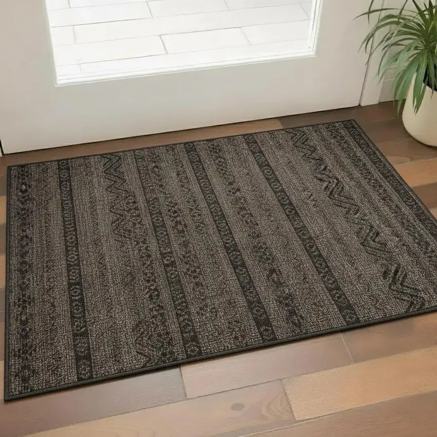 Chocolate And Gray Southwestern Washable Area Rug With UV Protection Photo 1