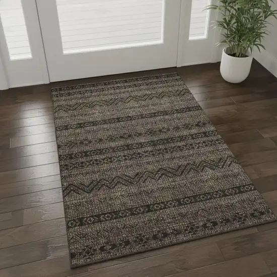 Chocolate And Gray Southwestern Washable Area Rug With UV Protection Photo 2