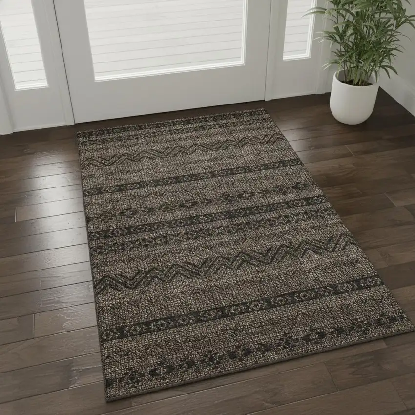 Chocolate And Gray Southwestern Washable Area Rug With UV Protection Photo 2