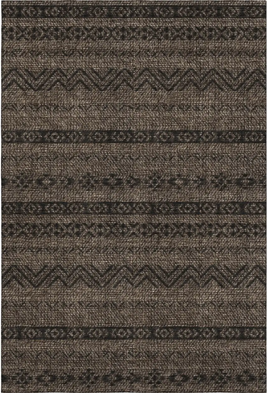 Chocolate And Gray Southwestern Washable Area Rug With UV Protection Photo 1