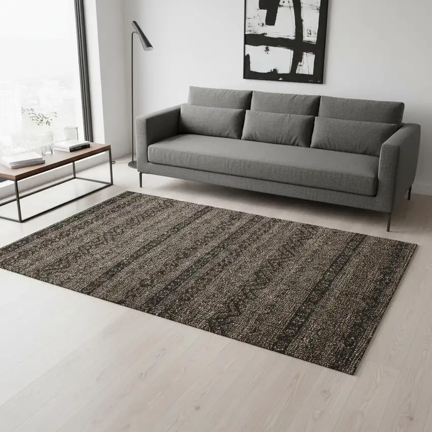 Chocolate And Gray Southwestern Washable Area Rug With UV Protection Photo 2