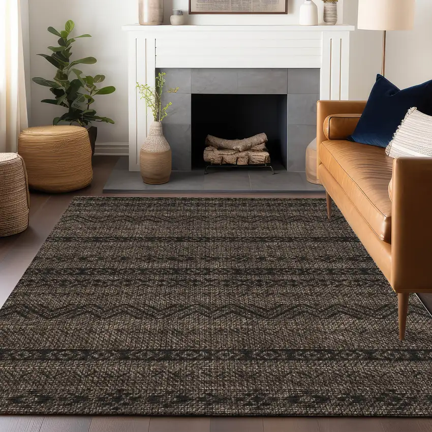 Chocolate And Gray Southwestern Washable Area Rug With UV Protection Photo 6