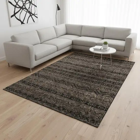 Chocolate And Gray Southwestern Washable Area Rug With UV Protection Photo 2