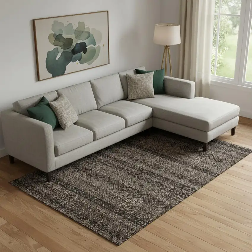 Chocolate And Gray Southwestern Washable Area Rug With UV Protection Photo 1