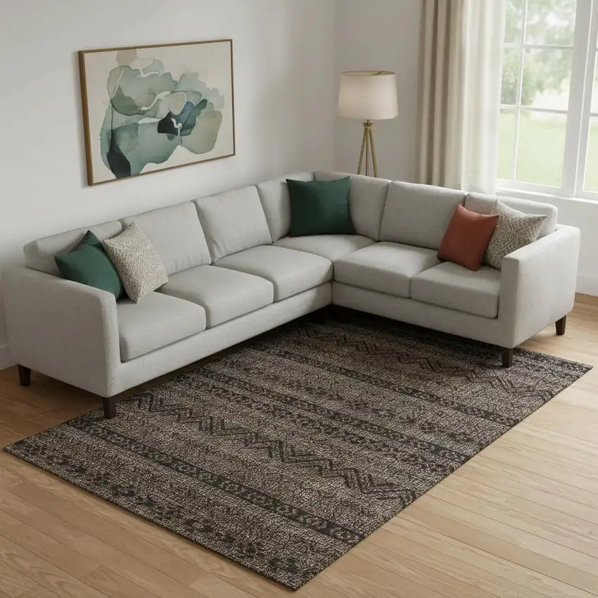 Chocolate And Gray Southwestern Washable Area Rug With UV Protection Photo 1