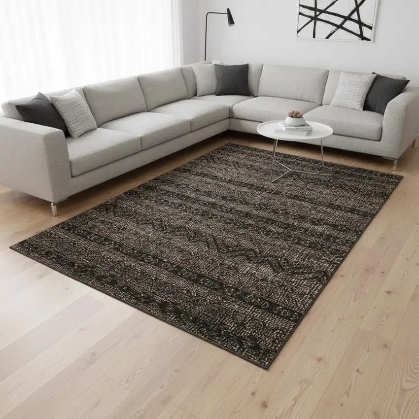 Chocolate And Gray Southwestern Washable Area Rug With UV Protection Photo 2