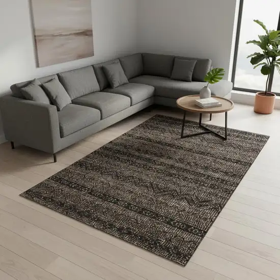 Chocolate And Gray Southwestern Washable Area Rug With UV Protection Photo 2