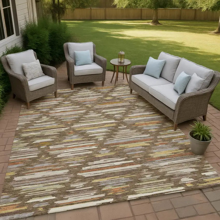 Chocolate And Gray Southwestern Washable Indoor Outdoor Area Rug Photo 4