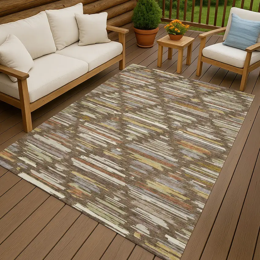 Chocolate And Gray Southwestern Washable Indoor Outdoor Area Rug Photo 7