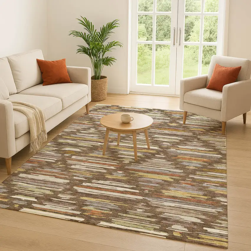 Chocolate And Gray Southwestern Washable Indoor Outdoor Area Rug Photo 5