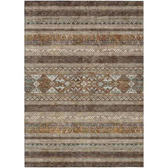 Chocolate And Gray Southwestern Washable Indoor Outdoor Area Rug Photo 1