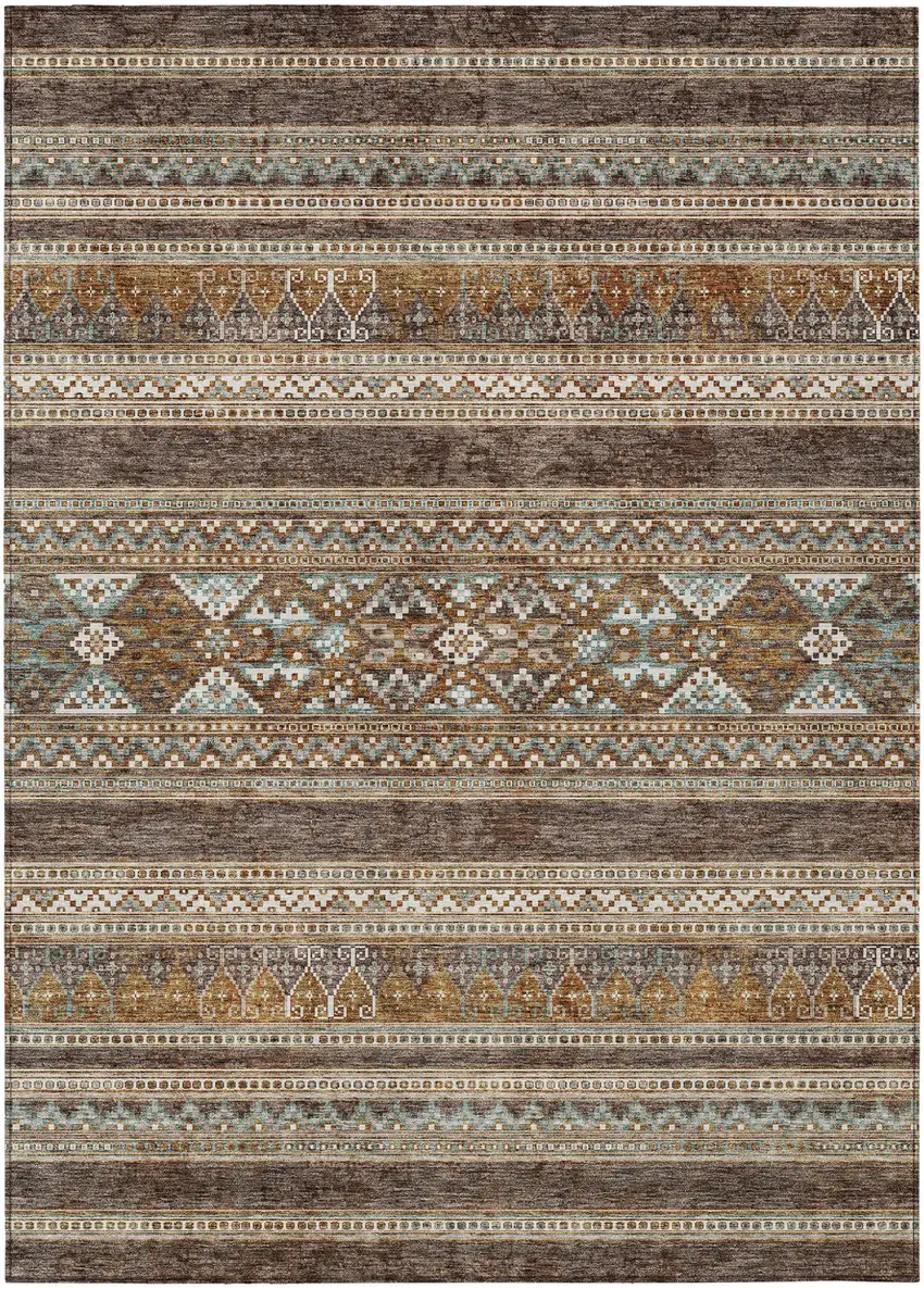 Chocolate And Gray Southwestern Washable Indoor Outdoor Area Rug Photo 1