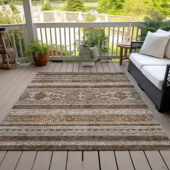 Chocolate And Gray Southwestern Washable Indoor Outdoor Area Rug Photo 9