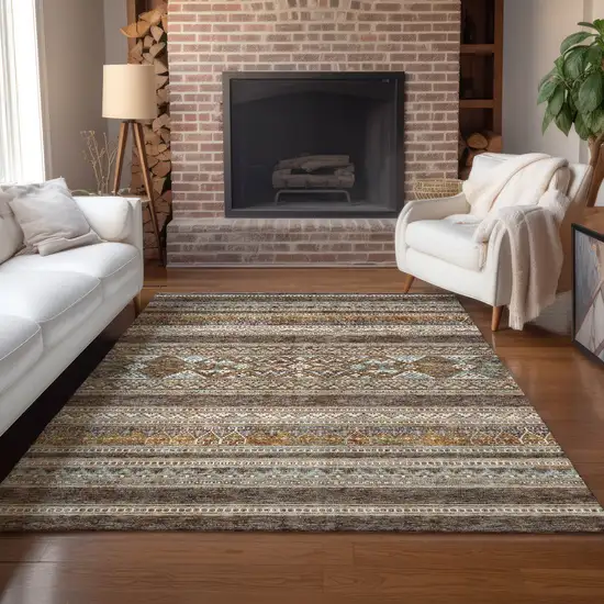 Chocolate And Gray Southwestern Washable Indoor Outdoor Area Rug Photo 8