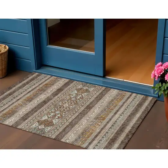Chocolate And Gray Southwestern Washable Indoor Outdoor Area Rug Photo 1