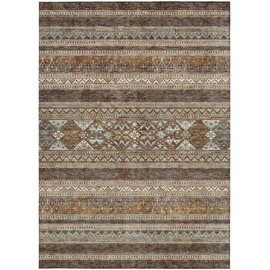 Chocolate And Gray Southwestern Washable Indoor Outdoor Area Rug Photo 4
